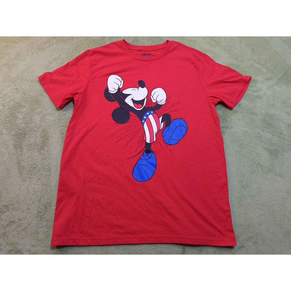 Disney Mickey Mouse Shirt XL Red Stars Stripes Shorts Graphic Tee Men's XL